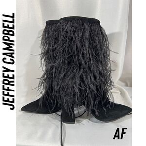 JEFFREY CAMPBELL SHAKE YA OSTRICH FEATHER BOOTS NEW BLACK